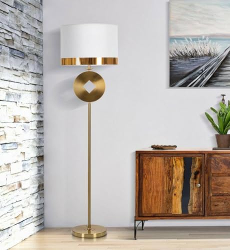 Dmora - Stehlampe Bore, Bodenlicht, Lampe, Stehleuchte, 40x40 h151 cm, Weiß und Gold Dmora - Stehlampe Bore, Bodenlicht, Lampe, Stehleuchte, 40x40 h151 cm, Weiß und Gold