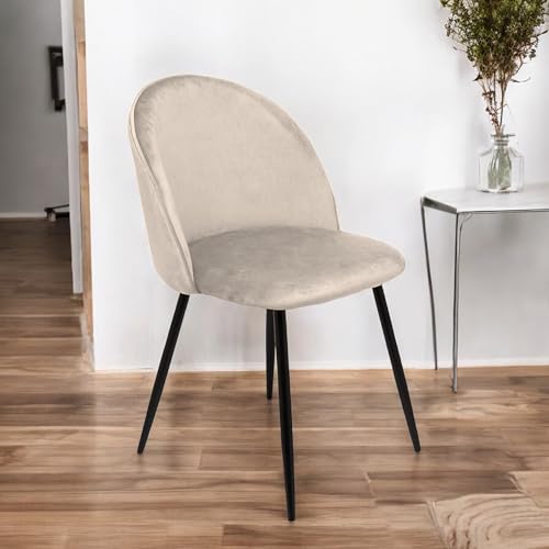 Dmora - Stuhl Stinson, Sessel mit Samtbezug, gepolsterter Esszimmerstuhl, Besprechungssitz, 51x54h82 cm, Hellgrau