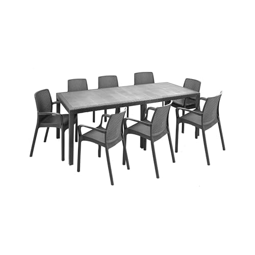 Dmora - Tisch- und Stuhlset Moie, Indoor-Lounge, ausziehbarer rechteckiger Tisch mit 8 Stühlen mit Armlehnen, Made in Italy, Anthrazit