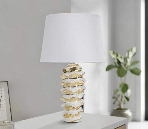 Lampada da tavolo Baressa, Luce da scrivania, Luminaria da ufficio, Lampada da lavoro, 33x33 h53 cm, Bianco e Oro von Dmora