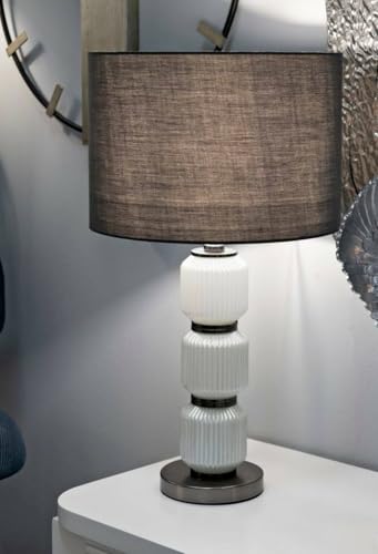 Dmora - Tischlampe Bunajska, Schreibtischleuchte, Büroleuchte, Arbeitslampe, 33x33 h57 cm, Weiß und Grau Dmora - Tischlampe Bunajska, Schreibtischleuchte, Büroleuchte, Arbeitslampe, 33x33 h57 cm, Weiß und Grau