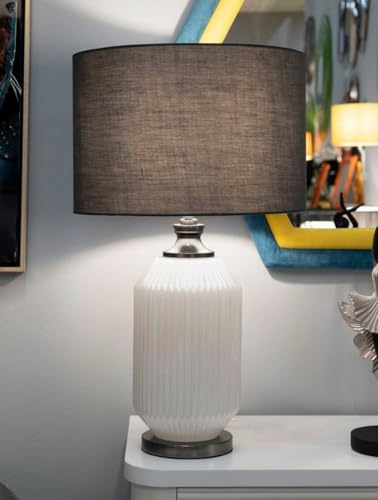 Lampada da tavolo Cibrica, Luce da scrivania, Luminaria da ufficio, Lampada da lavoro, 38x38 h65 cm, Bianco e Grigio von Dmora