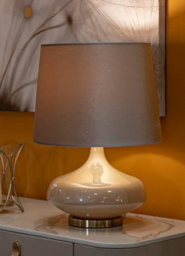Dmora - Tischlampe Delejnska, Schreibtischleuchte, Büroleuchte, Arbeitslampe, 35x35 h51 cm, Perlweiß
