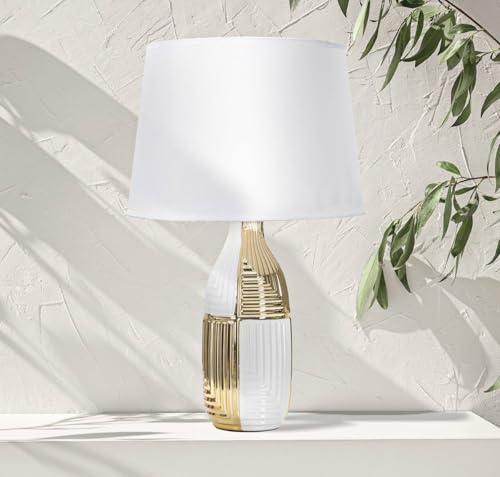 Dmora - Tischlampe Pisani, Schreibtischleuchte, Büroleuchte, Arbeitslampe, Weiß und Gold, 33x33 h54 cm
