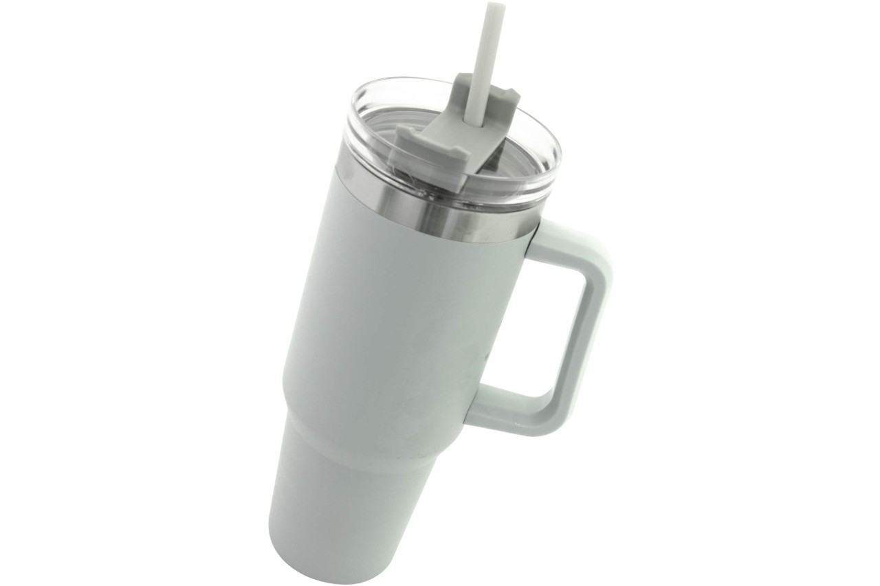 Dobmann Edelstahl Trinkbecher mit Henkel und Strohhalm 1,1 Liter hellgrau Dobmann Edelstahl Trinkbecher mit Henkel und Strohhalm 1,1 Liter hellgrau