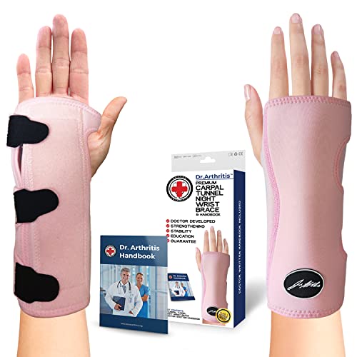 Von Ärzten Entworfen, Verstellbare Handgelenkstütze / Handgelenk-Schienen, Sehnenscheidenentzündung Bandage / Schiene Handgelenk, Stützende Nachtschiene Karpaltunnelsyndrom & Handbandage [Pink] von Dr. Arthritis