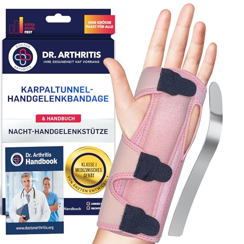 Von Ärzten Entworfen, Verstellbare Handgelenkstütze, Handgelenk Schiene, Sehnenscheidenentzündung Bandage, Karpaltunnel Schiene, Handgelenk Bandagen für Nacht, Einzelpack, Pink, Rechts/Links von Dr. Arthritis
