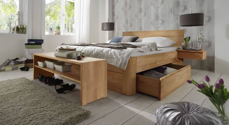 Doppelbett mit Bettkasten - 200x200 cm - Buche natur - Funktionsbett Zarbo