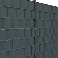 Doppelstabmattenzaun Komplettset 6/5/6 in RAL 7016 inkl. Sichtschutzstreifen 10,0 m mit Abdeckleiste Aufdübeln - Bodenplatte 3 Eckpfosten 1,0 m Doppelstabmattenzaun Komplettset 6/5/6 in RAL 7016 inkl. Sichtschutzstreifen 10,0 m mit Abdeckleiste Aufdübeln - Bodenplatte 3 Eckpfosten 1,0 m