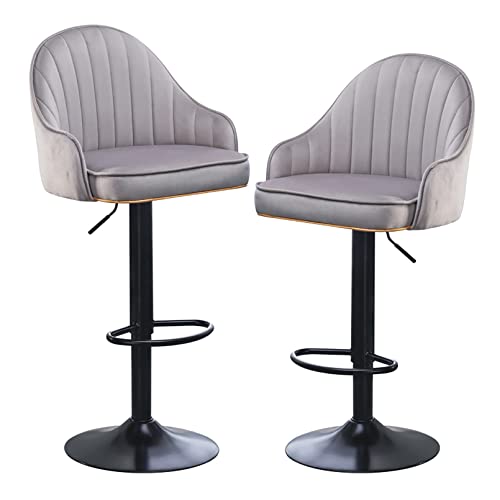 Drehbare Barhocker im 2er-Set – Samt-Barhocker mit Metallgestell, Vintage-Kücheninselhocker, höhenverstellbare Barstühle mit Rückenlehne für Insel, Pub, Bistro