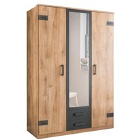 Schrank Industrial Stil mit Spiegel und Schubladen Planken Eiche / Graphit CORK