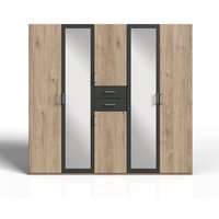 Kleiderschrank mit Spiegel und Schubladen 225 cm breit DIVER Hickory Oak / Graphit