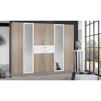 Schrank mit Spiegel und Schubladen 270 cm breit Eiche Sägerau NB / Weiß DIVER