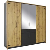 Kleiderschrank Industrial mit Spiegel 275 cm breit NEVADA Eiche Artisan/Grau metallic