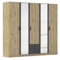Drehtürenschrank mit Spiegel 5-türig ca. 226 cm breit Eiche Artisan / Grau Metallic
