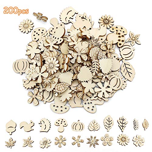 Dylan-EU 200 Stück Kleine Holzformen Holzscheiben Holzblumen Dekoration Deko zum Basteln Verzierungen für DIY Handwerk Streudeko Tischdeko Weihnachtsdeko Scrapbooking Verzierungen von ArkiFACE