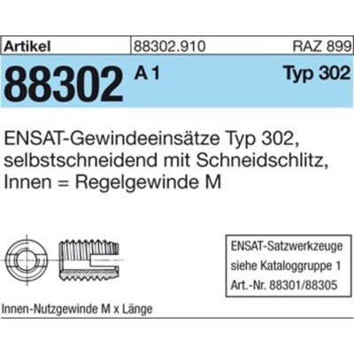 ENSAT-Gewindeeinsätze ART 88302 M 20 rostfrei, Typ 302 A 1 S ENSAT-Gewindeeinsätze ART 88302 M 20 rostfrei, Typ 302 A 1 S von Nobrand