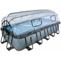 EXIT Stone Pool 540x250x122cm mit Sandfilterpumpe und Abdeckung und Wärmepumpe - grau