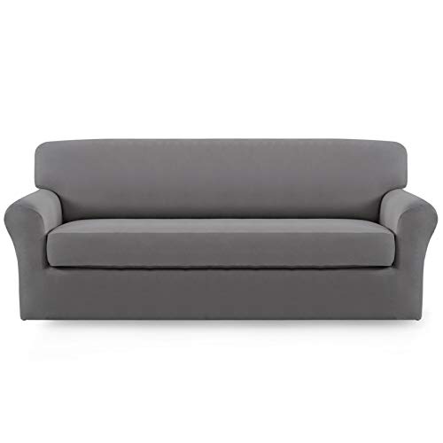 Easy-Going 2 Stück Mikrofaser Stretch Sofa Schonbezug - Spandex Weich Fitted Sofa Couch Cover, Waschbarer Möbelschutz mit elastischer Unterseite Kinder, Haustier (Sofa, Hellgrau)