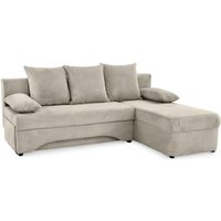 Ecksofa Cord inkl. Bettfunktion, Bettkasten und Kissen Greige