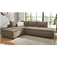 Ecksofa Cord mit Schlaffunktion und Bettkasten 306x223 cm Braun beidseitig montierbar