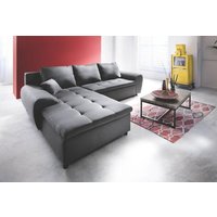 Ecksofa mit Schlaffunktion und Bettkasten Grau beidseitig montierbar 278 x 192 cm PRATO