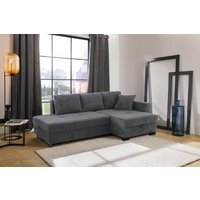 Ecksofa mit Schwenk-Ottomane Schlafsofa inkl Bettkasten Waffel Cord Grau