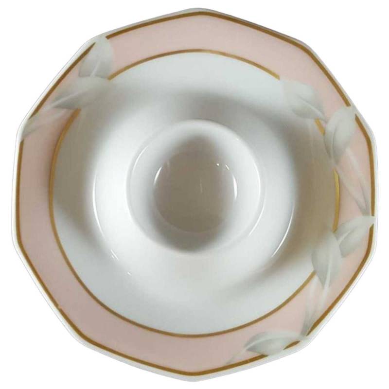 Eierbecher mit Schalenablage Goldrand Winterling Marktleuthen Blättermotiv Rosa gebraucht - neuwertig neu ohne OVP