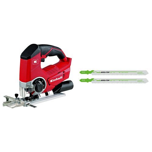 Einhell Akku Stichsäge TE-JS 18 Li Solo Power X-Change (Lithium Ionen, 18 V, max. 80 mm, 4-Stufen Pendelhub, Absaugadapter, Parallelanschlag, LED-Licht) + kwb AKKU-TOP Stichsägeblatt 621520 (2 Stück, Metall- und Holzbearbeitung, Bi-Metall, Länge 80/57 mm)