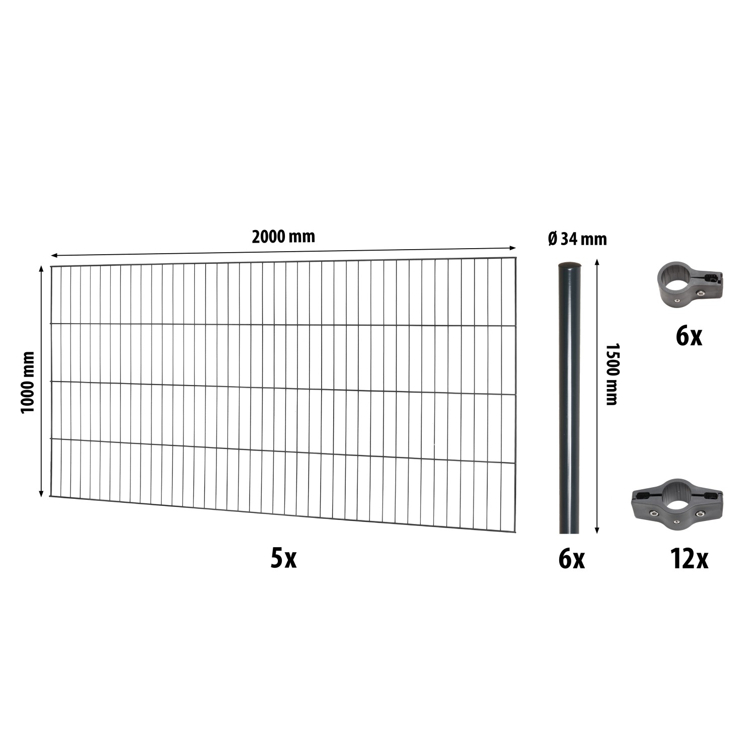 Einstabmattenzaun-Set Classic Anthrazit 100 cm x 1000 cm von -