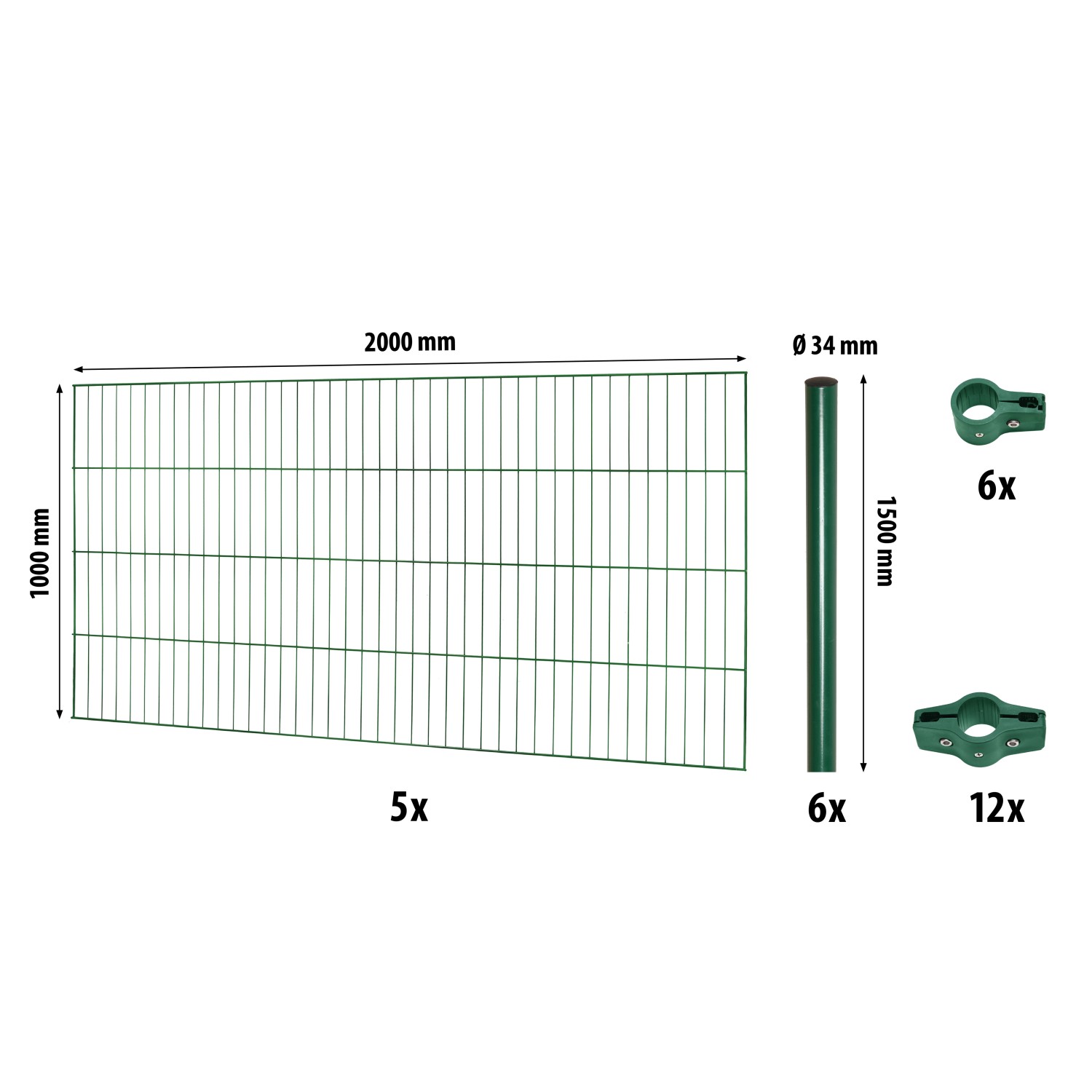 Einstabmattenzaun-Set Classic Grün 100 cm x 1000 cm von -