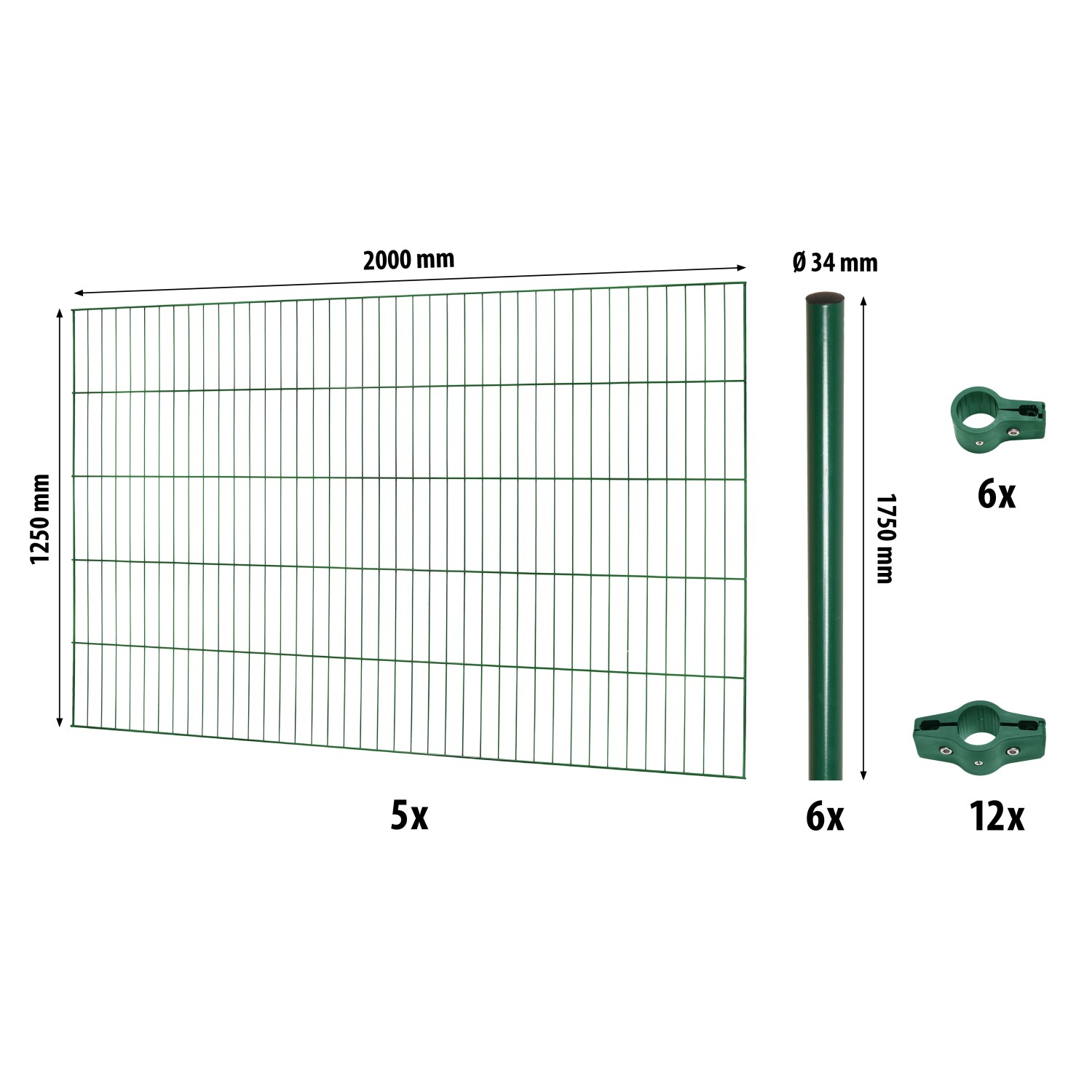 Einstabmattenzaun-Set Classic Grün 125 cm x 1000 cm von -