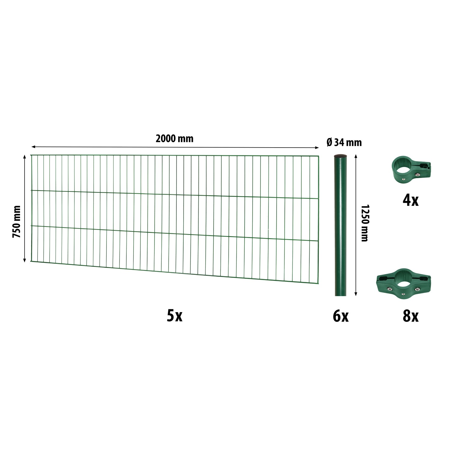 Einstabmattenzaun-Set Classic Grün 75 cm x 1000 cm von -