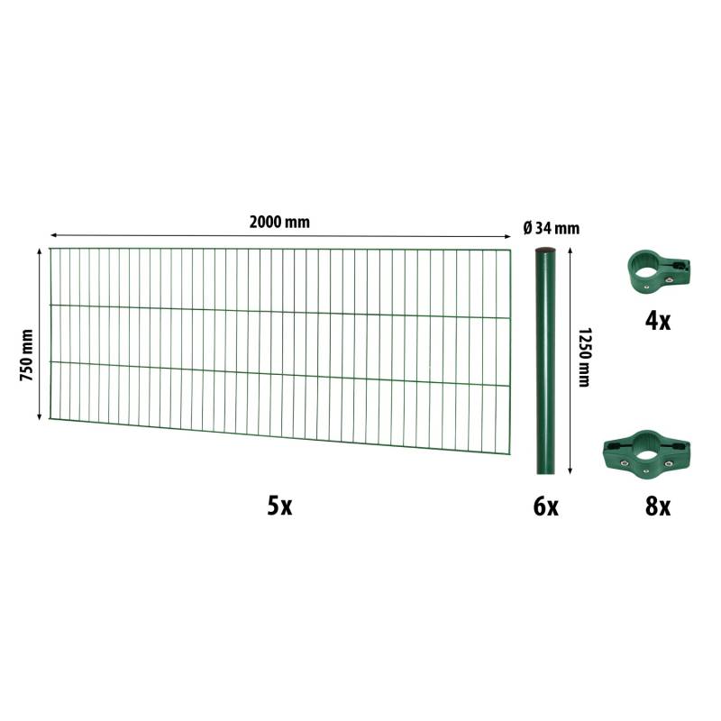 Einstabmattenzaun-Set Classic Grün 75 cm x 1000 cm von -