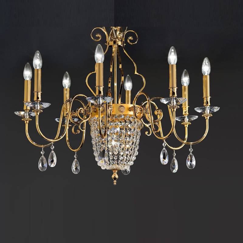 Elegantia 8+1 Kronleuchter, 8-flammig, Ø: 85 cm , Gold glänzend & Gold matt