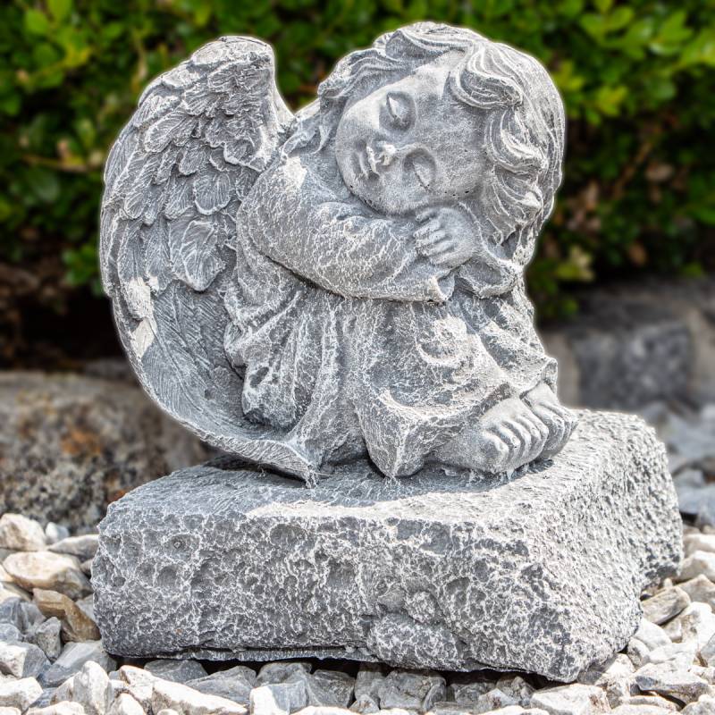 Engel, Skulptur, groß, Steinsockel | Stein, Grau | H 22,5 x B 18,5 cm von Antikas