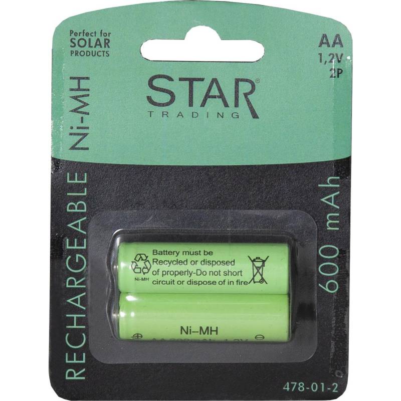 Ersatzakku für Solarartikel, AA -1,2V NiMH - 600mAh - 2er Set - Solarakku von StarTrading