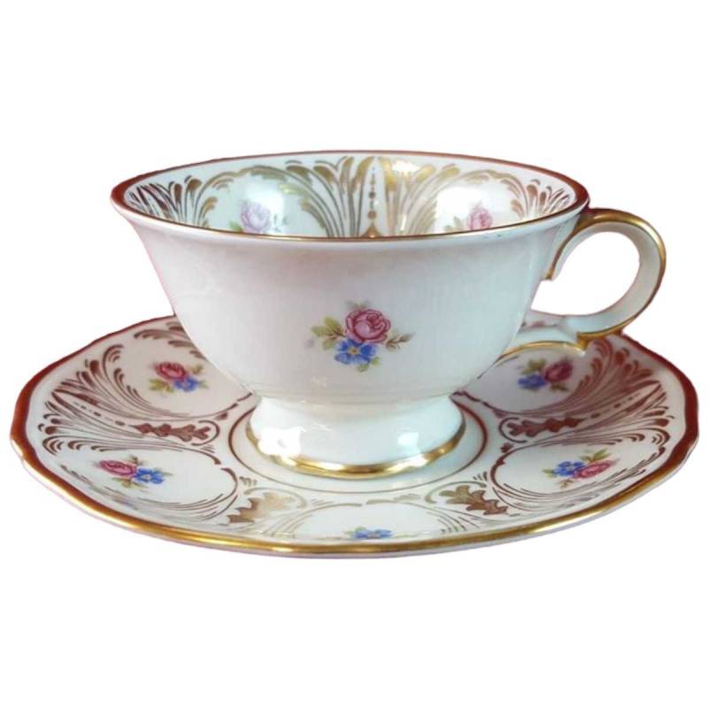 Untertasse Tasse Espressotasse mit & Golddekor Zeh Scherzer Blumendekore Retro Bunte Blumen gebraucht - gut