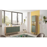 Esszimmer Vitrine mit Sideboard, in Eiche mit grün AVEZZANO-61 Modern 2-teilig, inkl. Beleuchtung