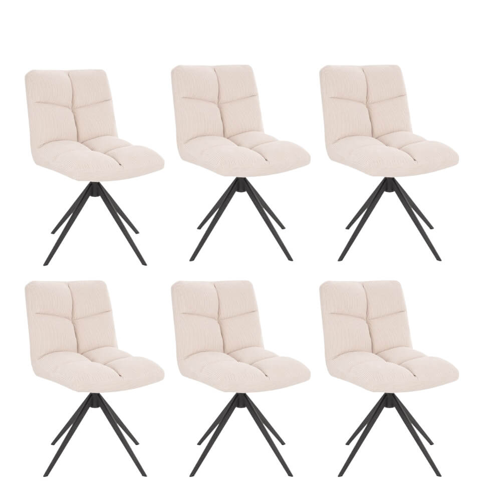 Esszimmerstuhl drehbar 6er Set NODA  – Cord Creme