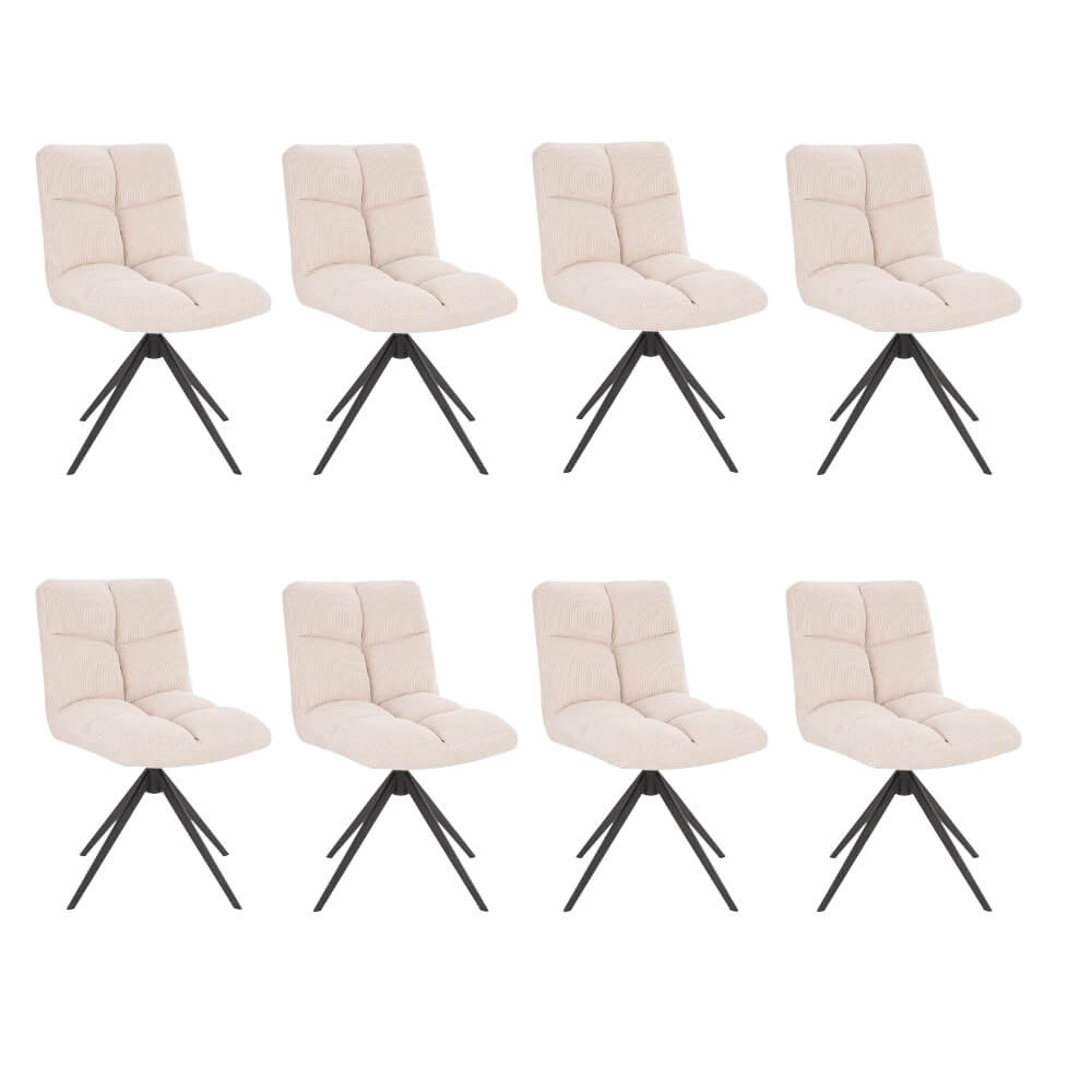 Esszimmerstuhl drehbar 8er Set NODA  – Cord Creme