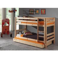 Etagenbett Kinderzimmer PINOO-12 mit Bettschublade und Leiter in Kiefer massiv natur lackiert, B/H/T: ca. 210/140/105 cm