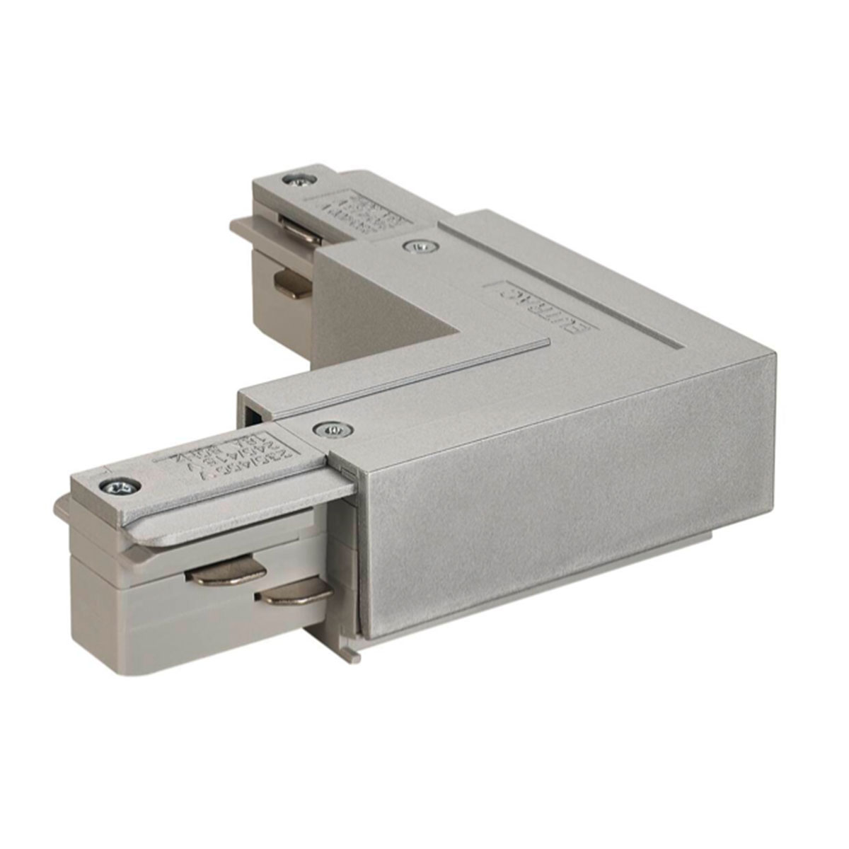 Eutrac 3-Phasen L-Verbinder mit Einspeisemöglichkeit, Grau, Erde aussen Eutrac 3-Phasen L-Verbinder mit Einspeisemöglichkeit, Grau, Erde aussen