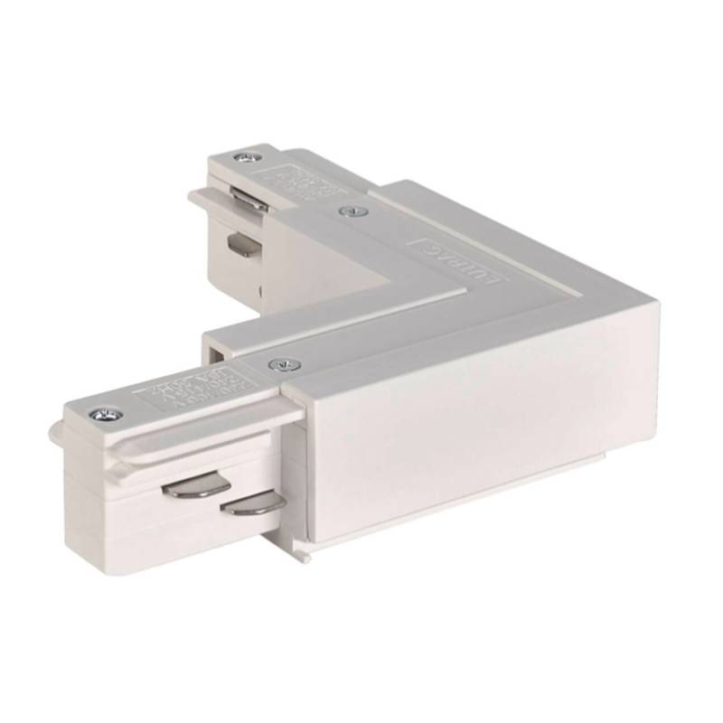 Eutrac 3-Phasen L-Verbinder mit Einspeisemöglichkeit, Weiß, Erde innen
