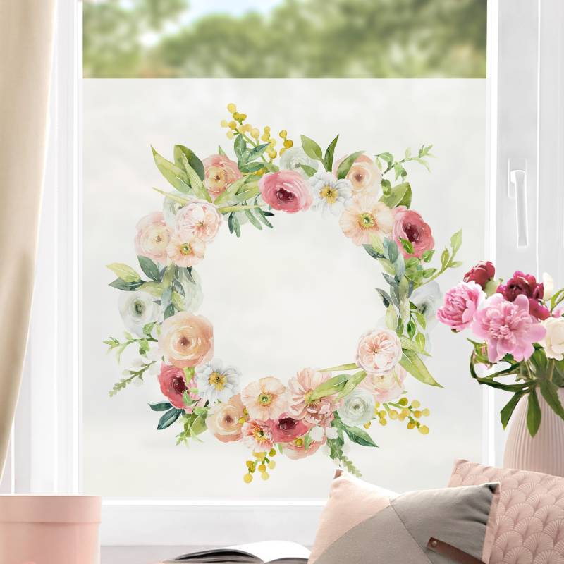 Fensterfolie Aquarell Rosa Blüten Kranz