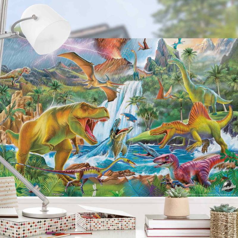 Fensterfolie Dinosaurier im Urzeitgewitter