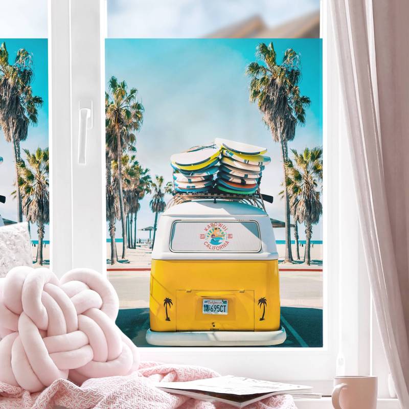 Fensterfolie Gelber Bulli mit Surfboards
