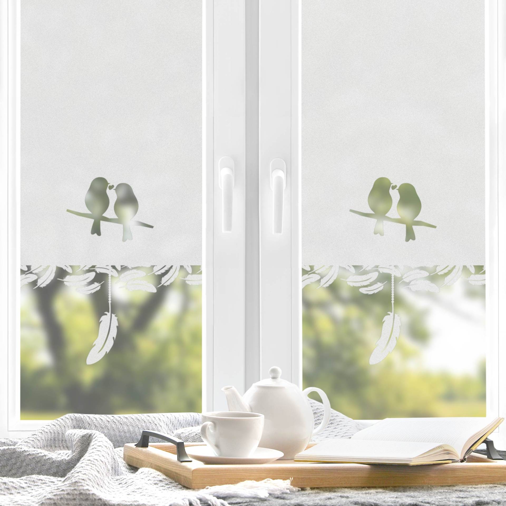 Fensterfolie Sichtschutz Sichtschutzfolie Rollo Optik Vogelpaar Landhaus