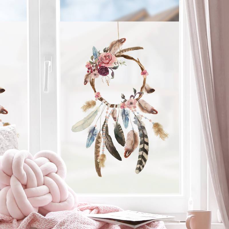 Fensterfolie Traumfänger mit Rosen und Federn
