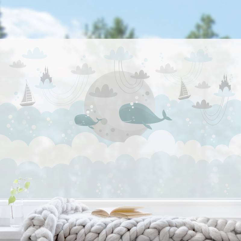 Fensterfolie Wolken mit Wal und Schloss